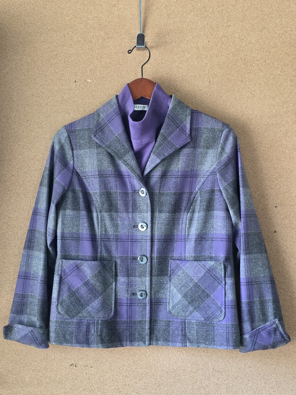Pendleton Petite Medium 2‑Piece Set – Wool Plaid Jacket & Silk Blend Mock Neck T